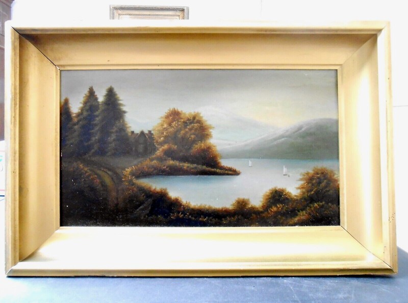 Beautiful Vintage Oil Painting On Board Unsigned - Gold Tone Frame 23x15 Inches