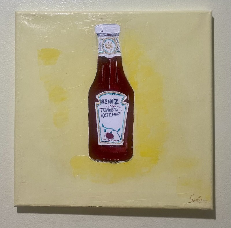 Ketchup Traditional Glass Bottle Oil Painting Pop Art 12×12 Original Painting