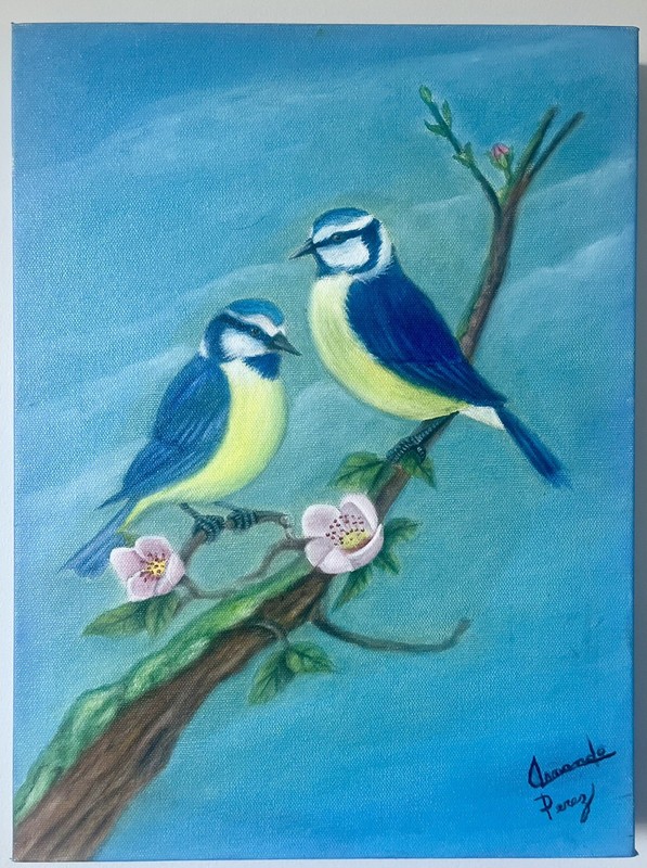 Tropical Birds Oil Painting On Canvas 12 X15 Signed by Armando Perez Original