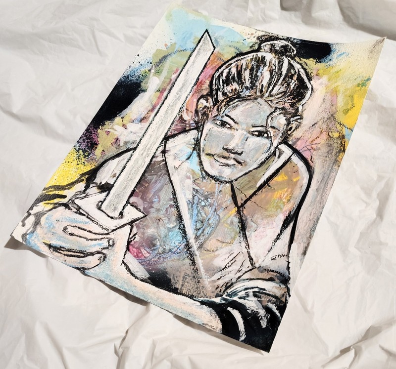 9 inch x 12 inch - Abstract Samurai Drawing - NO FRAME by A. Avila gallery