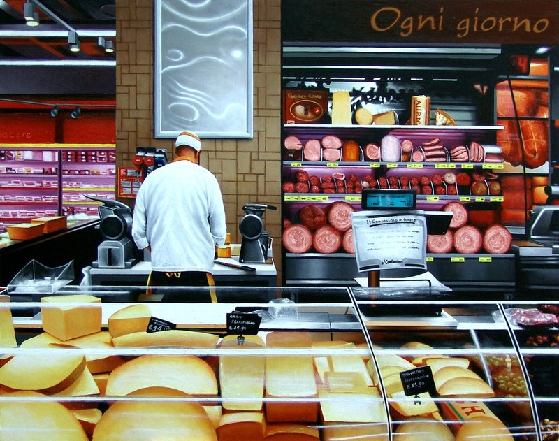 Ogni Giorno- ±36×27″ signed hyper photorealism painting supermarket- G. Boersma