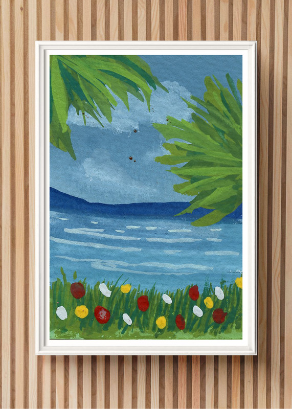 ACEO/ ATC Paradise Palm Tree Ocean Acrylic Marker Original Artwork SaraClaireArt