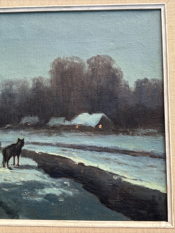 ANTIQUE IMPRESSIONIST PAINTING LANDSCAPE VIKTOR KORECKI RUSSIA POLAND WOLVES OIL gallery