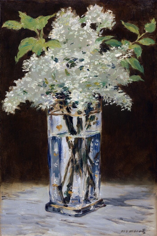 White lilac & Glass cups Oil Painting Giclee Print Canvas