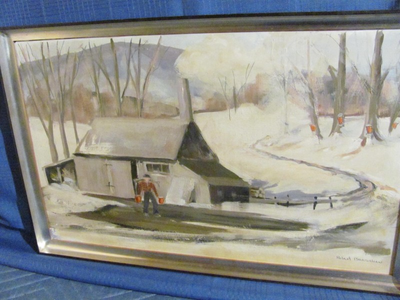 Winter Sap House Vintage Oil Painting by Robert Bradshaw (1915-2004) listed gallery