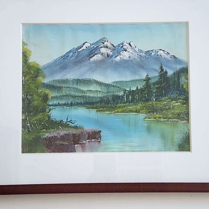 Original Mountain Landscape Oil Painting 16x20 Bob Ross Style Framed Nature Art gallery
