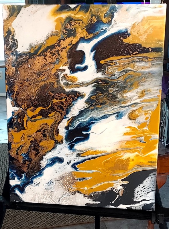 «Blue Granite One» – Mixed Fluid Art by Mikel Feilen-16″ x 24″ Wall Art