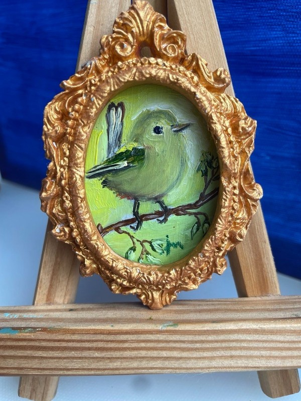 Original miniature oil painting in a frame, impasto technique, flowers, signed. gallery