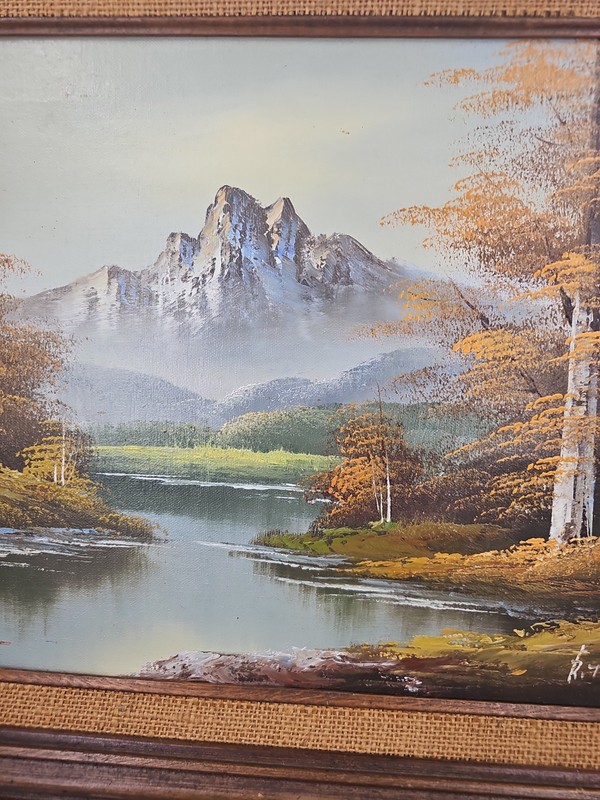 R TOMAS Oil Painting Framed Fall Mountain River & Forest Landscape 12x16 gallery