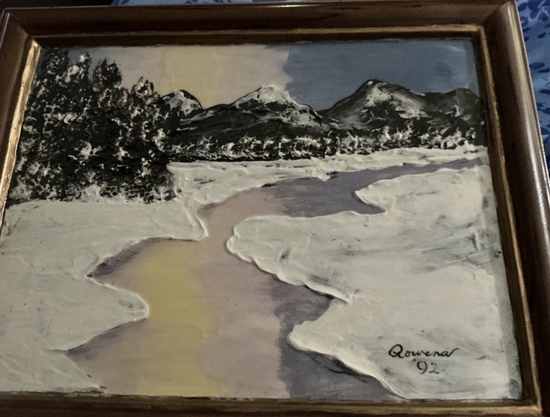 Impasto Winter Frozen River Painting On Recycled Metal? By Qowena 8x10 gallery