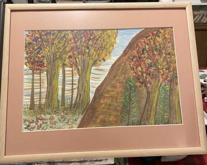 Fall Trees In Watercolor Framed With Mat In 8×10 Inch Frame- Artist Original