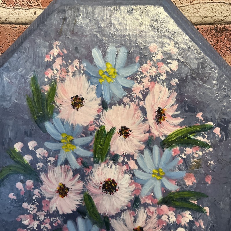 VINTAGE WALTON blue & pink Floral painted Wood 11”x7.5” MCM cottage core gallery