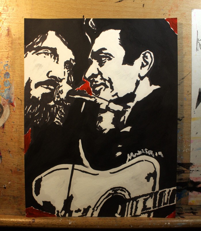 Johnny Cash and Waylon Jennings 8×11 acrylic on paper by Alexander Mohler
