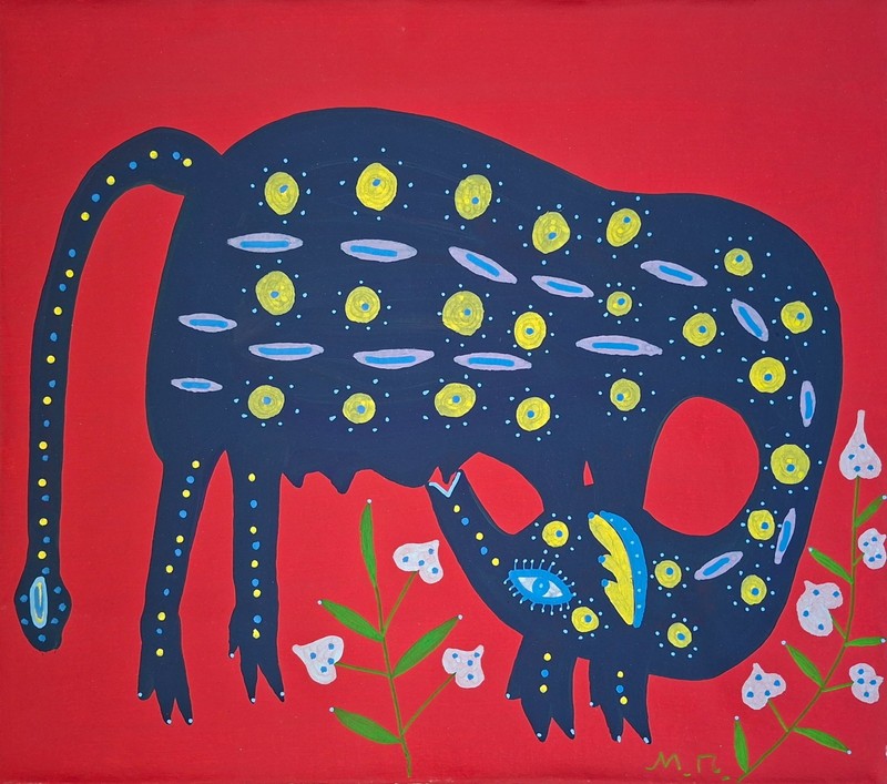 Maria Prymachenko Signed Ukrainian Folk Art Painting on Canvas – Rare Artwork