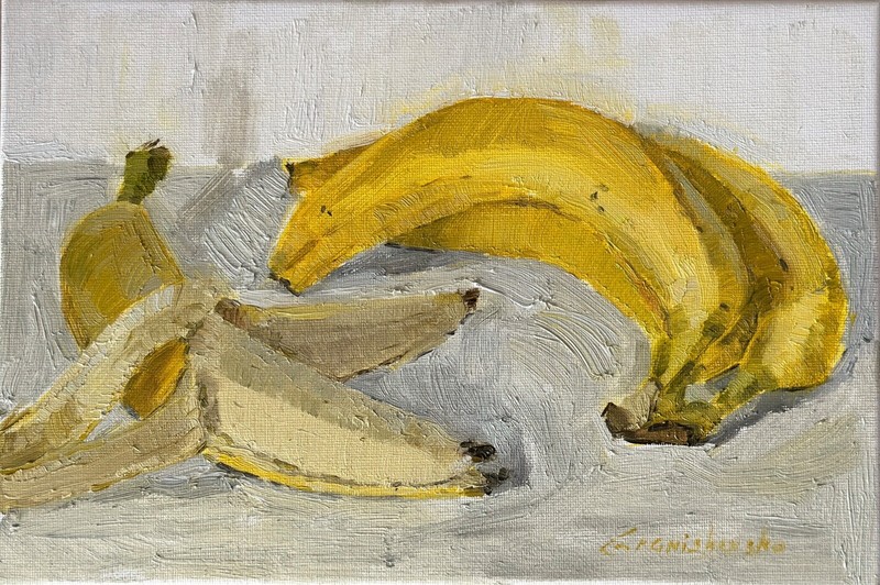 Original art still life oil painting «Bananas» 7,8 * 11, 8 in