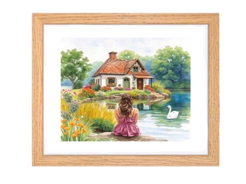 Original Painting “Swan Lake” Artist Signed 5×7 Matted Print Framed To 8×10