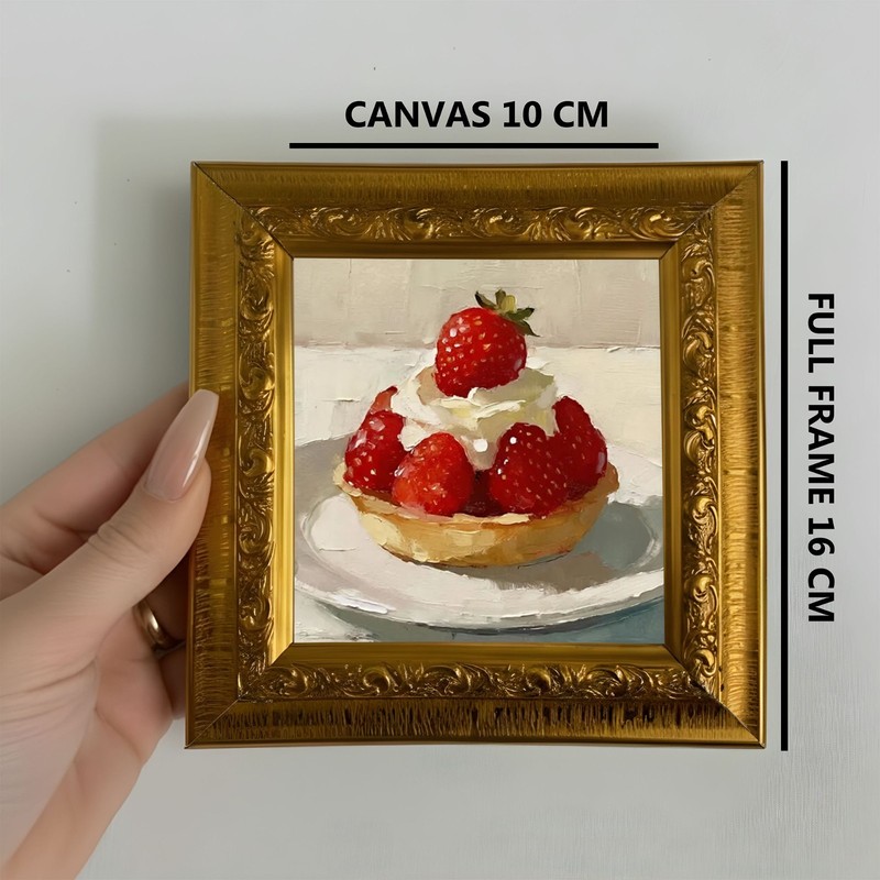 Mini Strawberry Tart Oil Painting, Still Life Dessert Wall Art, Fruit Wall Decor gallery