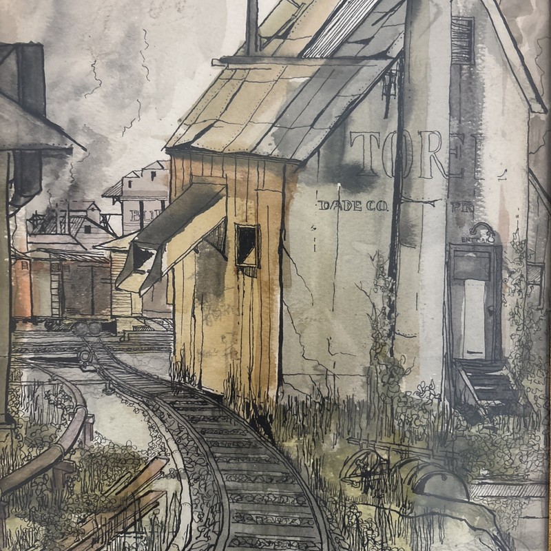 Framed Original Watercolor Painting Of A Train Depot Signed By Artist gallery