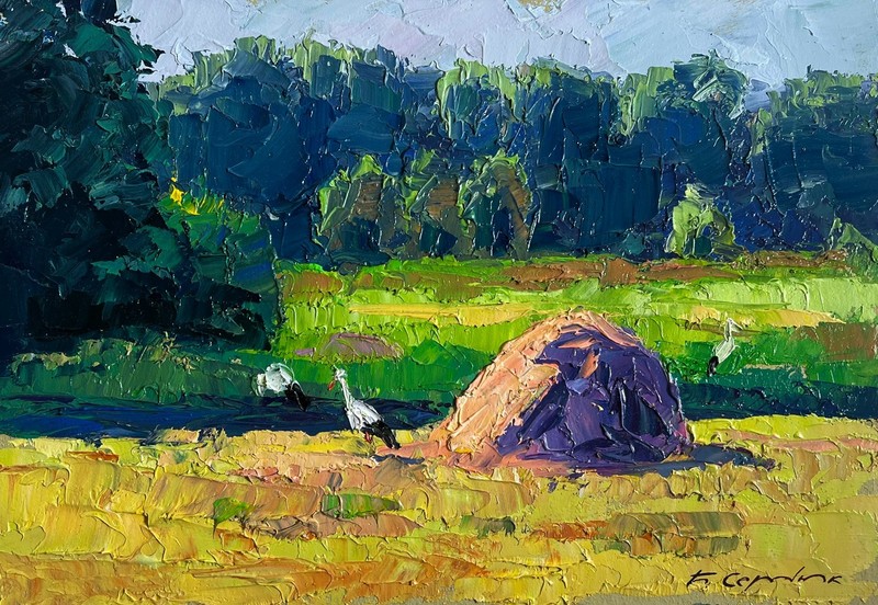 Oil Painting The Storks Have Arrived B. Serdyuk Unframed Original nAAA3801