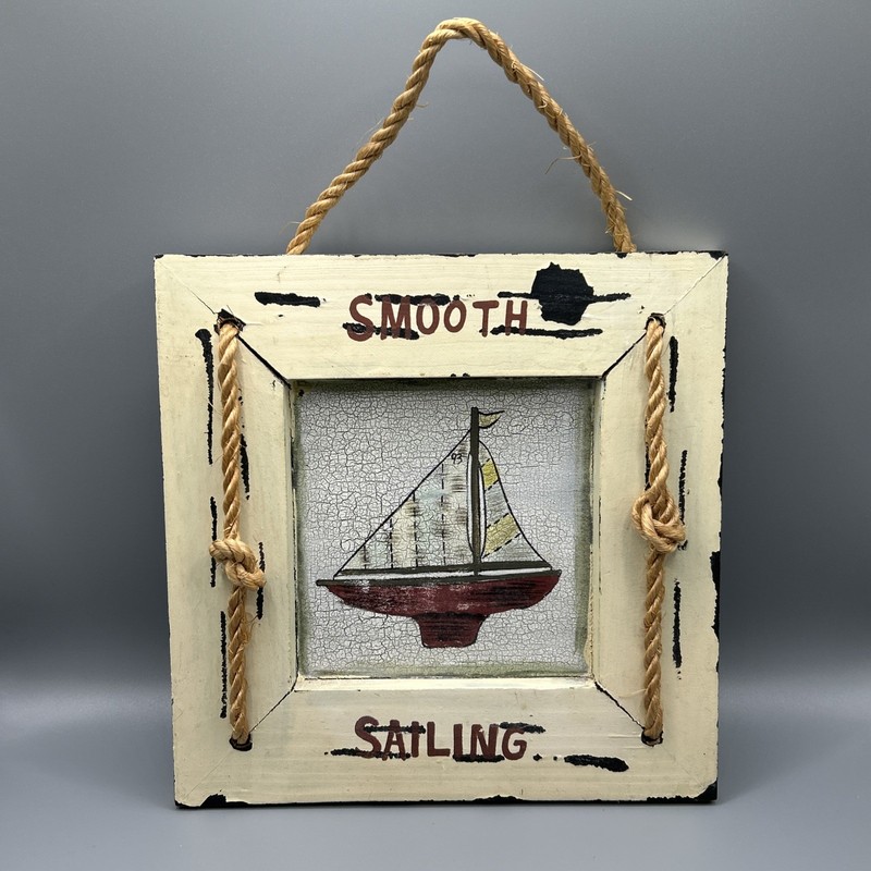 Distressed “Smooth Sailing” Framed Print/Mixed Media 8”x8” Cute Nautical Decor