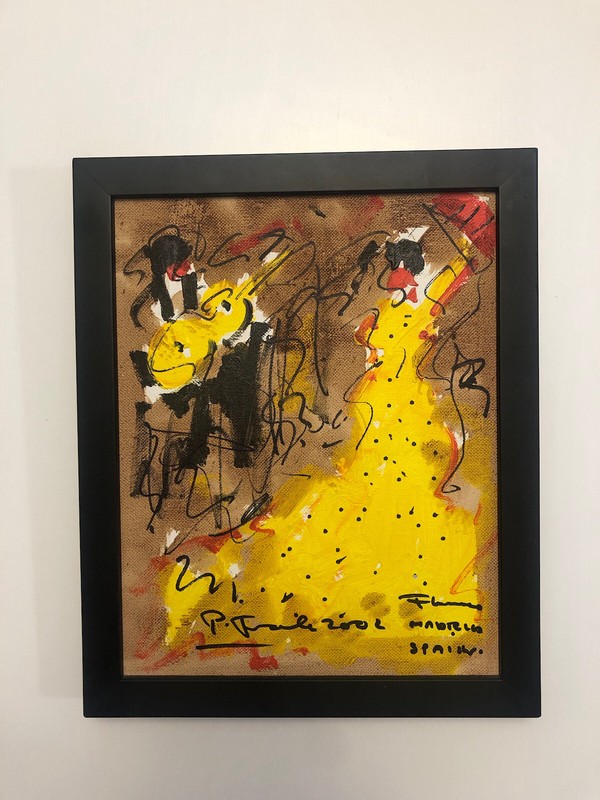 Original Art Acrylic On Canvas P. F 2002 Flamenco Madrid Spain 7.5×9.5