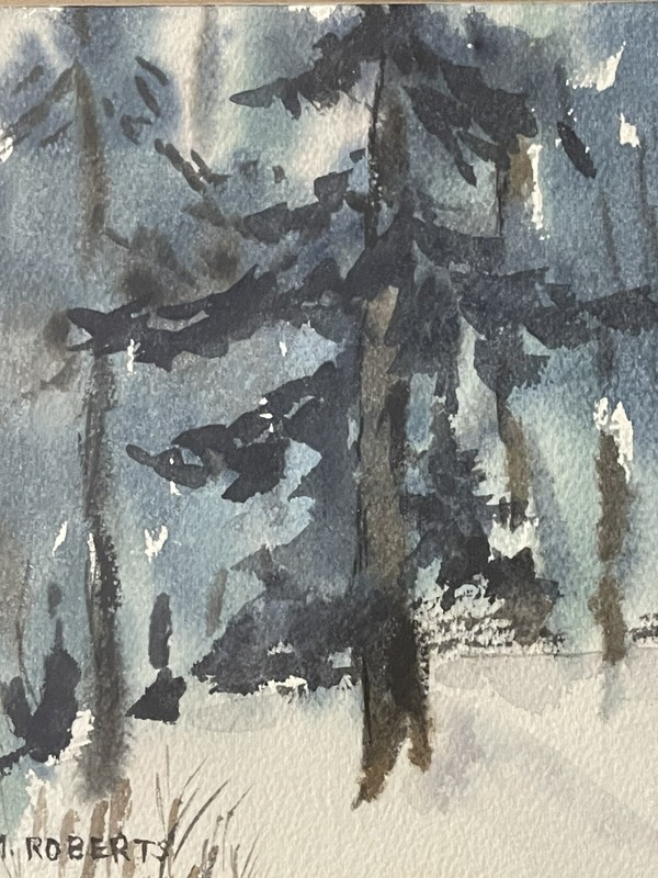 Deep in the Forest, abstract Watercolor Painting Signed M Roberts ~21x18” gallery