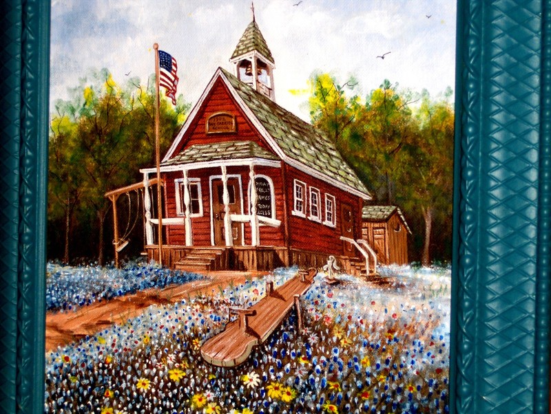 50 Off!!! Great Original Bluebonnet Landscape School Birds Sky Oil on C Painting