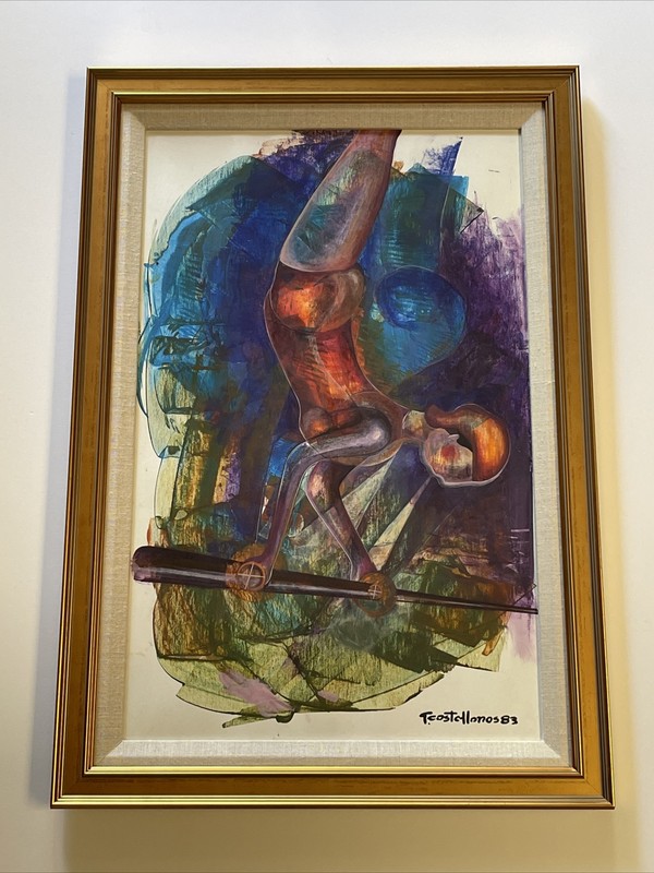 Vintage Painting Abstract Surrealism Cubism Modernism Signed Mystery Mexican Art