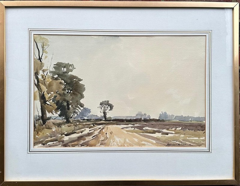 Edward Wesson (1910-1983) : ‘Sandy lane with trees’, signed watercolour
