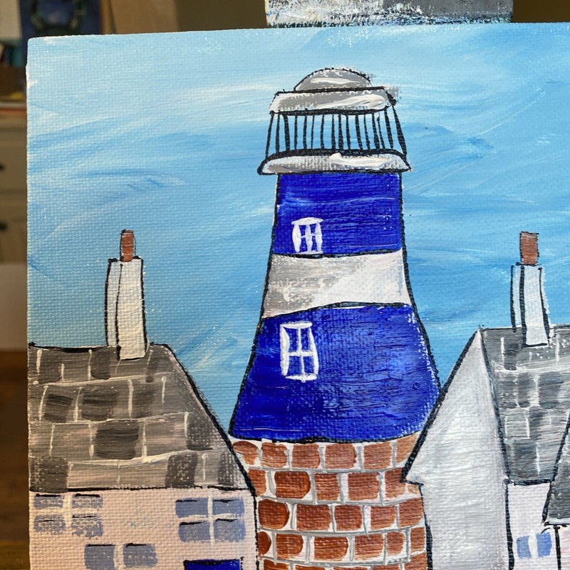 Ship,Boat,lighthouse,paintings on canvas Panel original 8/10, Abstract Seascape gallery