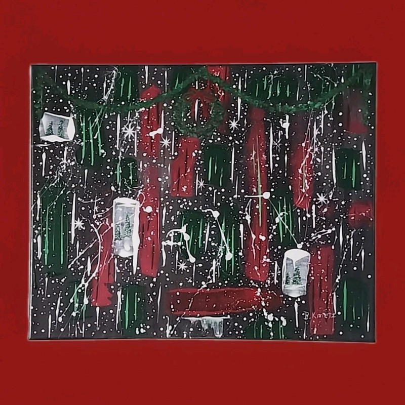 Original Abstract Art Painting Christmas Trees Ice Cubes on Canvas