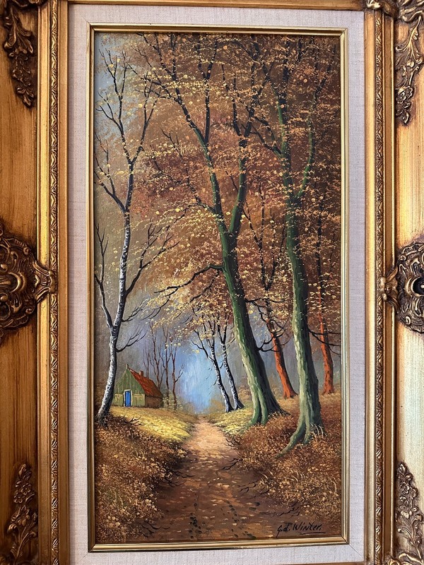 Vintage Framed Landscape Oil Painting G.D. Winters Gold Ornate Frame Wall Art 32