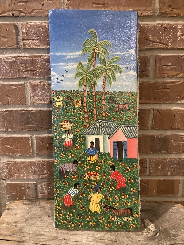 Vintage Eddy Myrthil Haitian Folk Art Women Harvesting