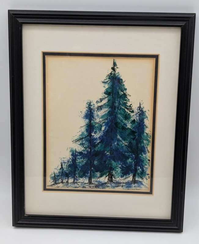 Vtg Dorothy Zuercher Gallagher Kenmore NY Evergreen Trees Watercolor Painting