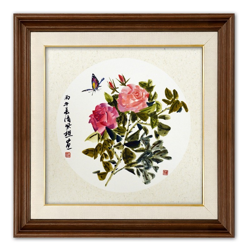Original Chinese Ink Rose Painting Hand-Painted Floral Art Signed 33x33cm gallery