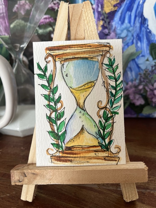 ACEO Original Hourglass Sand Timer Painting In Watercolor By Nicole Tiffany Art