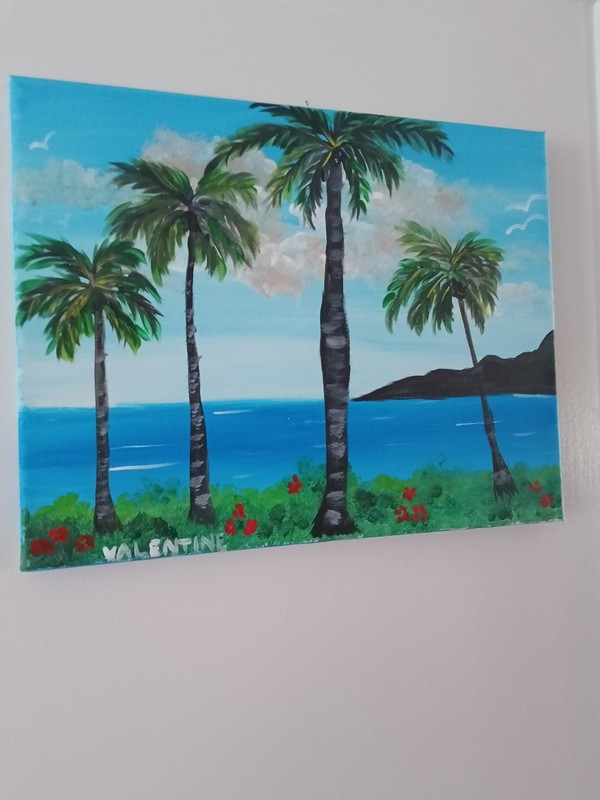 Original Tropical Beach Palm Tree Painting 11x14 Canvas Coastal Ocean Art