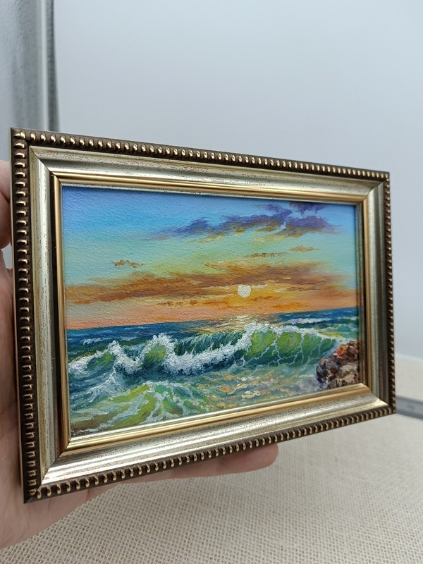 Seascape oil painting Original art Impressionism realism painting 6x4 framed gallery