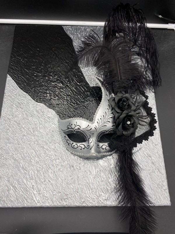 Silver Feather Mask Original Painting Art By Aaron Goodwin 1/1 Canvas Size 16x20 gallery