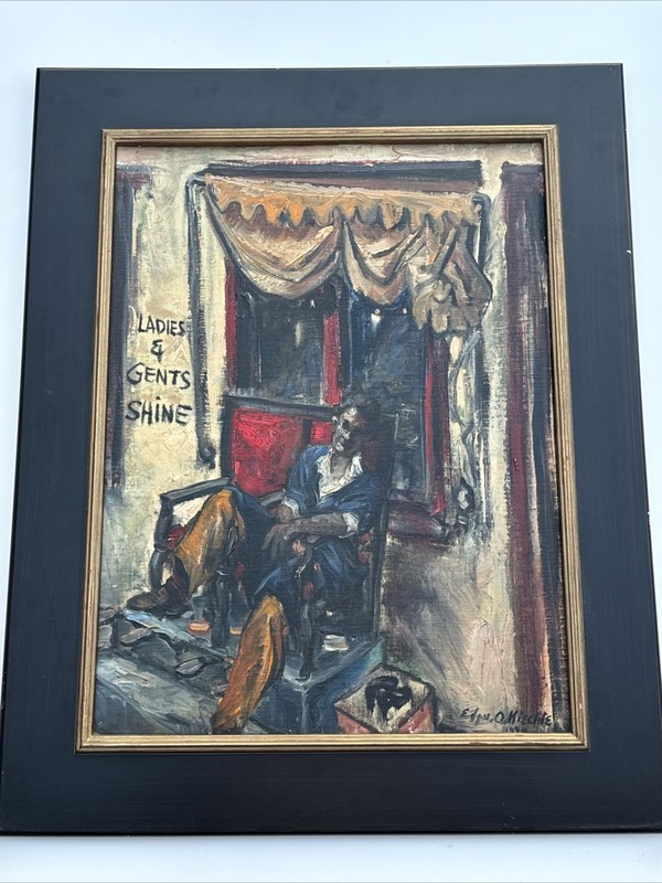 ANTIQUE WPA PAINTING BLACK AMERICANA AFRICAN AMERICAN PORTRAIT EDGAR KIECHLE OIL