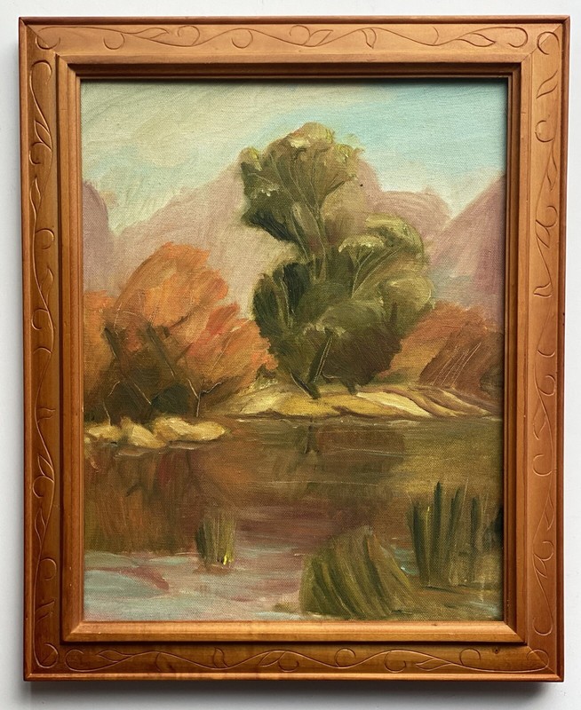 Vintage Plein Air Desert Lake Reflection Landscape Impressionist Study Painting