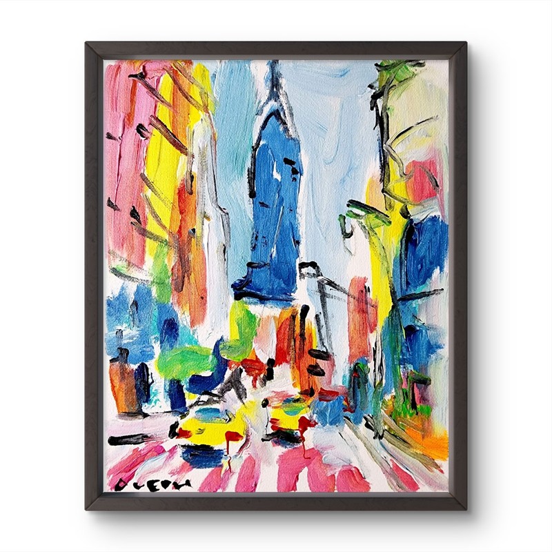 Aleph Original Art Cityscape 8×10 Abstract Expressionist Decor Painting Canvas