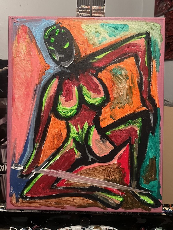 Trick or Treat, “Nude Samurai”, Original Acrylic Abstract, #michaelscottwoodcock