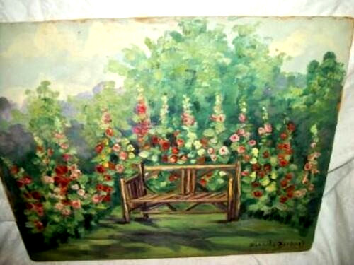 1920s Impressionist Hollyhocks Oil Painting Blanch Fox Morey 1870-1958 Listed