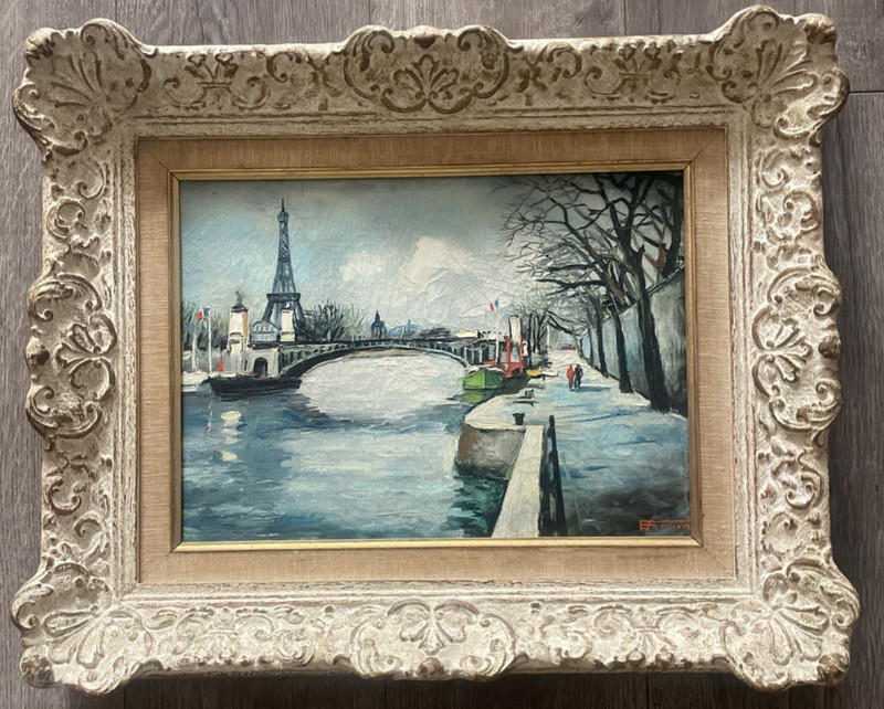 «Quai de Seine au Pont Alexandre III»oil on canvas painting signed E. Fimiani