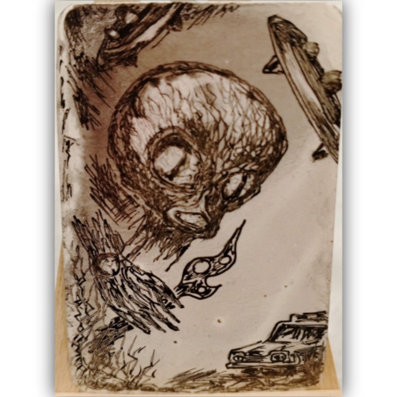 Original ACEO Painting / INVASION of the SAUCER MEN / 1950s SCI-FI Movie Monster