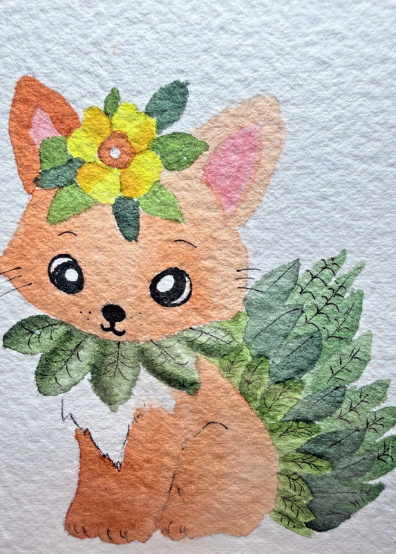 ACEO Original OOAK Signed (Not a Print) «Foxy Floral» Cute Fox Flower Hybrid Art