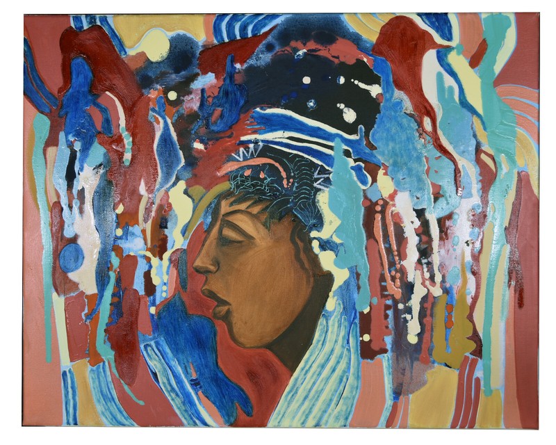30″ Henry Porter Art Black Americana Portrait Dream Woman Tribal Painting