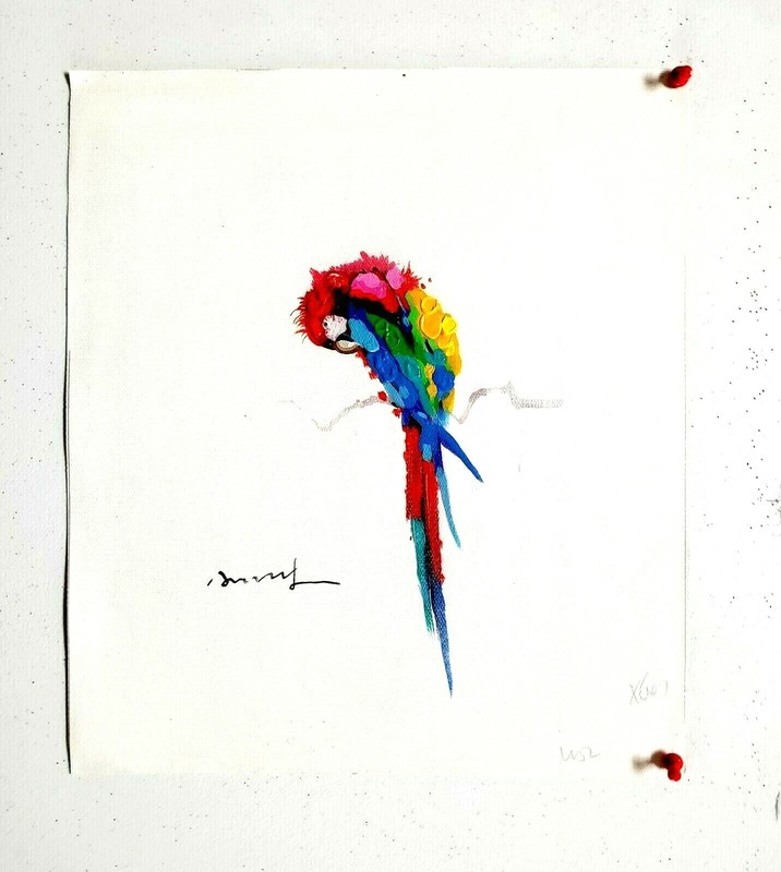 Parrot- #1, 8x10 Hand painted on Giclee Canvas, Canvas-only gallery