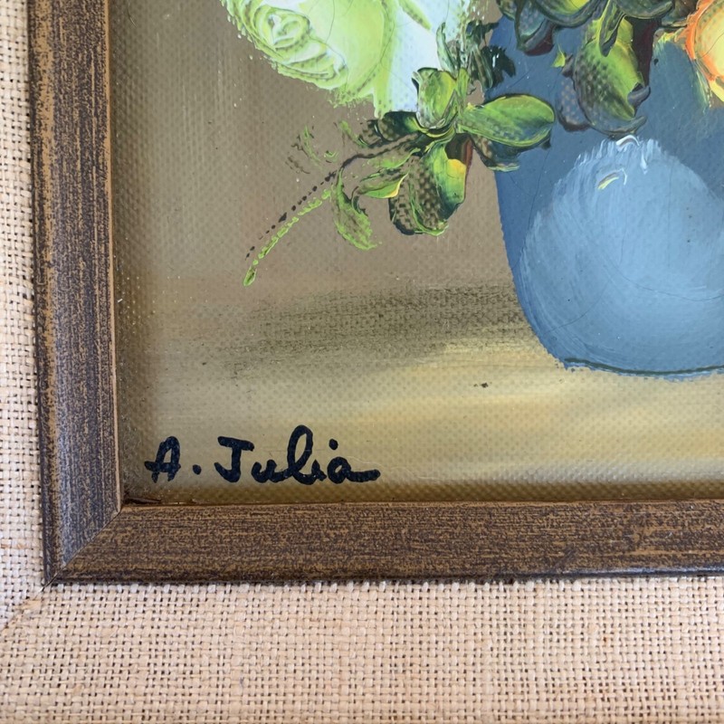Vintage Still Life Floral Flowers Oil Painting A. Ann Julia Rant Canvas Vase gallery